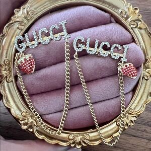 Gucci Gold and Red Strawberry Chain earrings rhinestone new jewelry